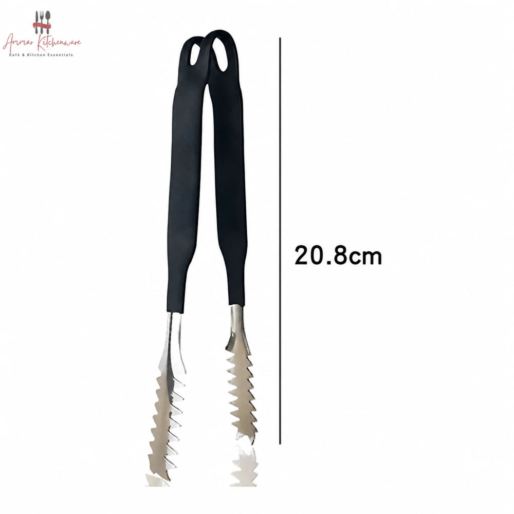Stainless Steel Ice Tongs with Non Slip Black Handle