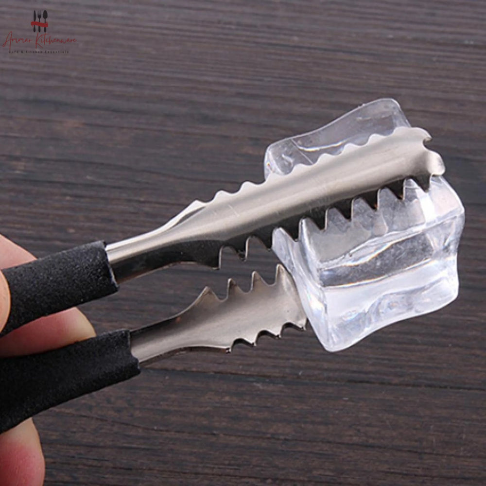 Stainless Steel Ice Tongs with Non Slip Black Handle