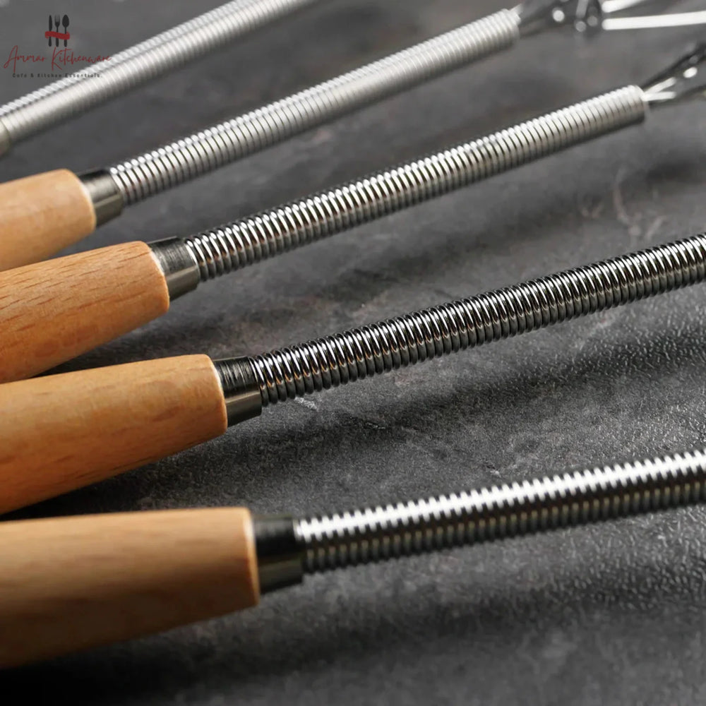Mini Stainless Steel Spring Whisk with Wooden Handle