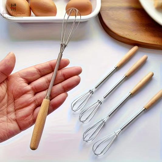 Mini Stainless Steel Spring Whisk with Wooden Handle
