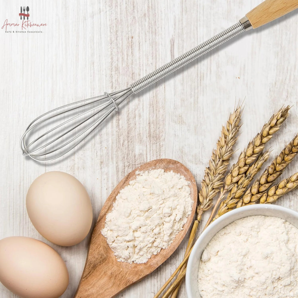 Mini Stainless Steel Spring Whisk with Wooden Handle