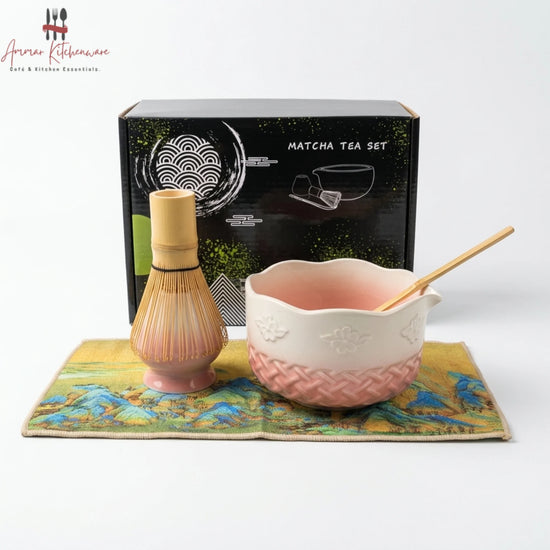 Pink ceramic matcha whisk set