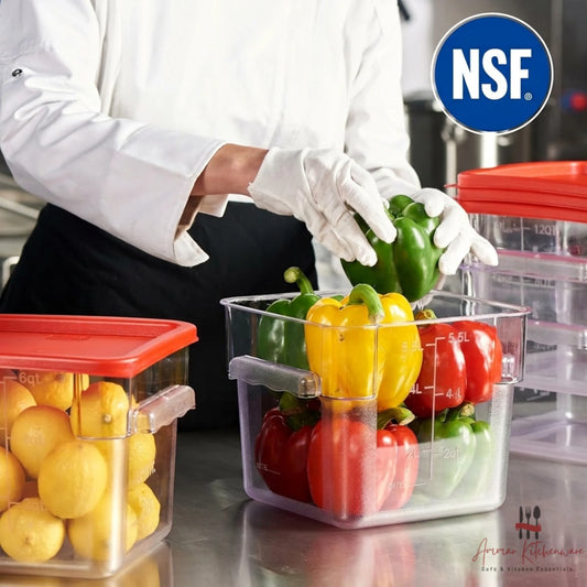 Square Food Storage Container With Red Airtight Lid - NSF Certified