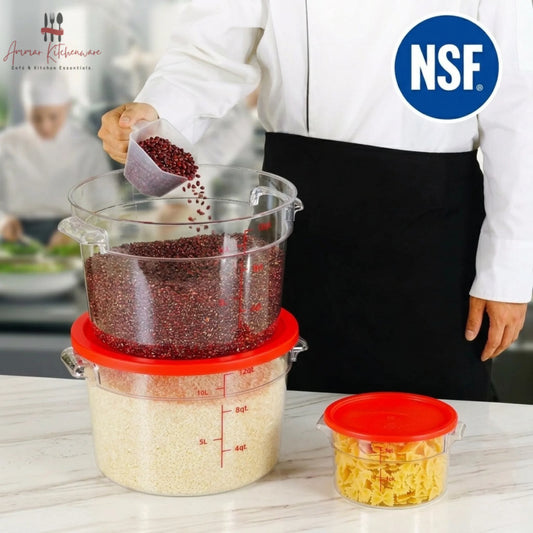 Round Food Storage Container with Red Lid - NSF Certified