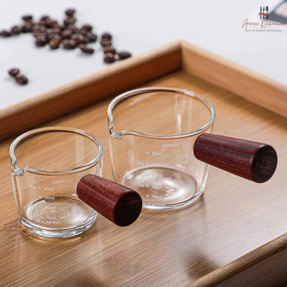Espresso Glass Measuring Shot Pitcher with Wooden Handle 75ml