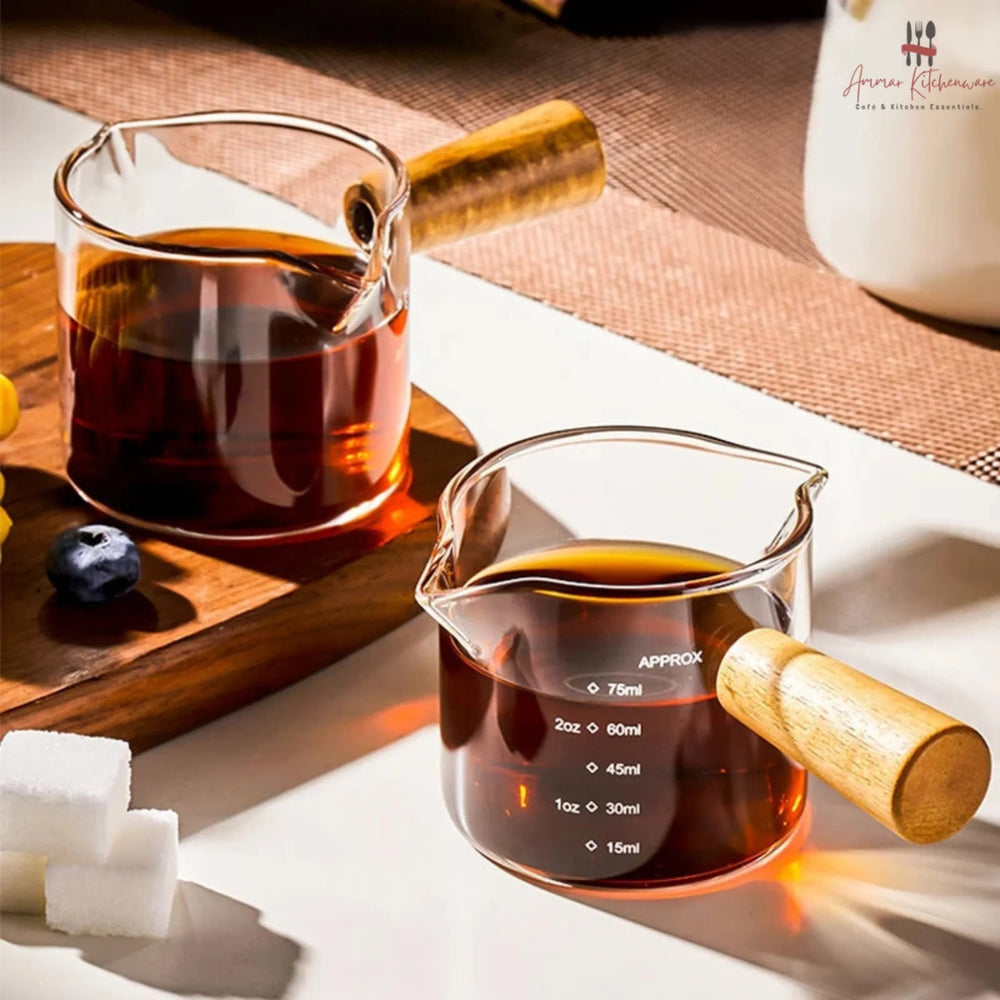 Espresso Glass Measuring Shot Pitcher with Wooden Handle 75ml