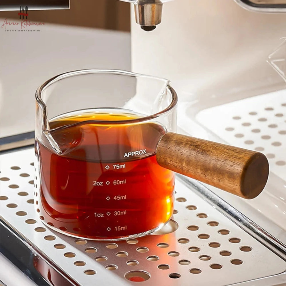 Espresso Glass Measuring Shot Pitcher with Wooden Handle 75ml