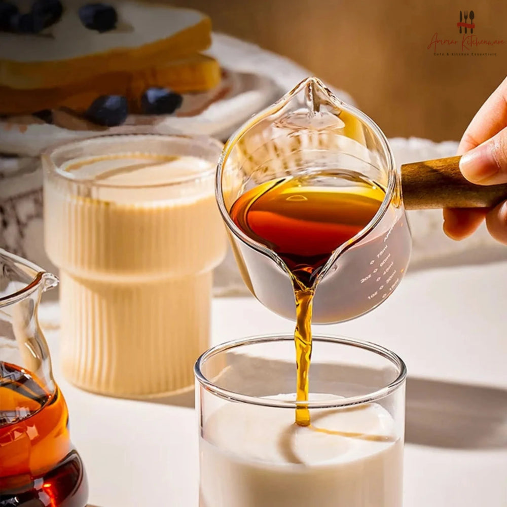 Espresso Glass Measuring Shot Pitcher with Wooden Handle 75ml