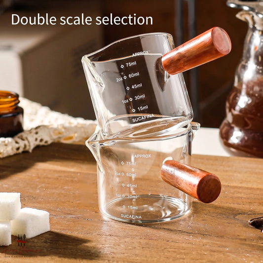 Espresso Glass Measuring Shot Pitcher with Wooden Handle 75ml