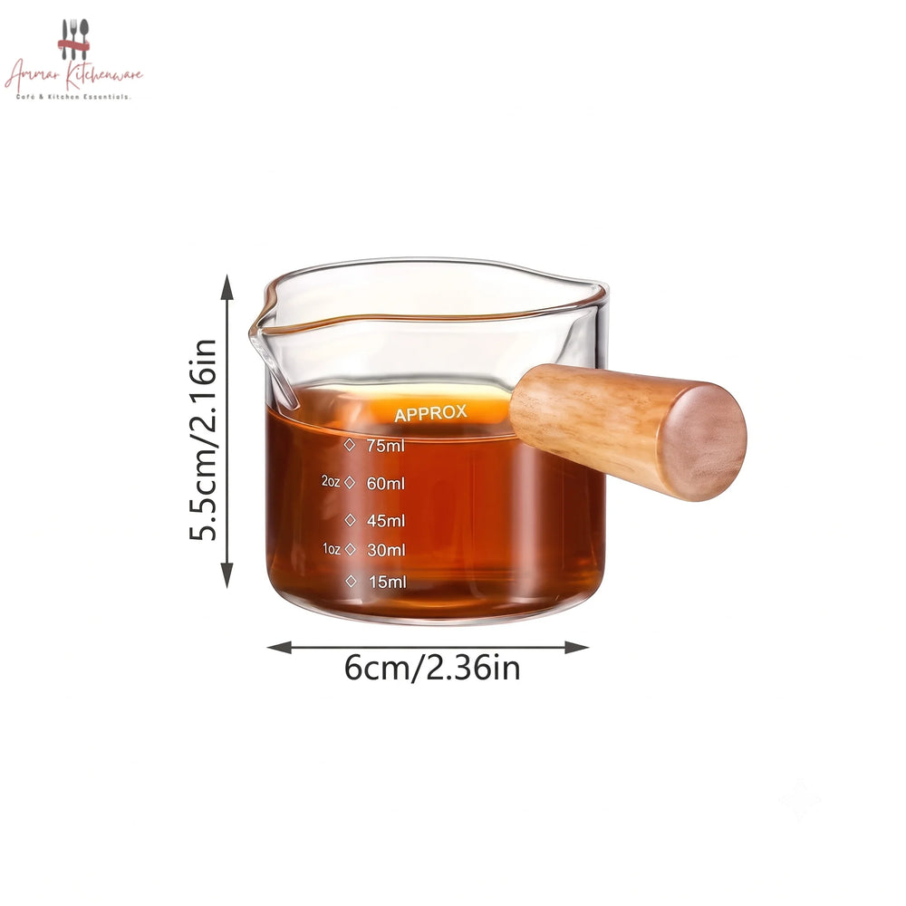 Espresso Glass Measuring Shot Pitcher with Wooden Handle 75ml