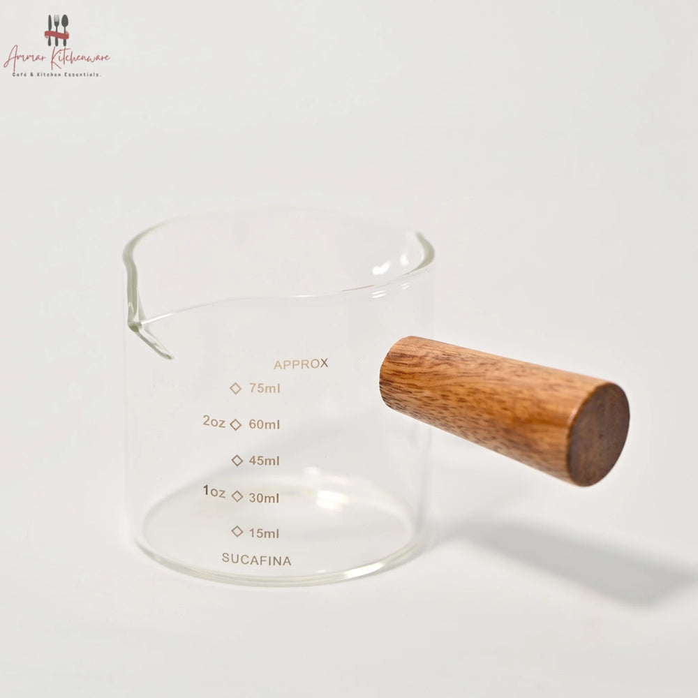 Espresso Glass Measuring Shot Pitcher with Wooden Handle 75ml