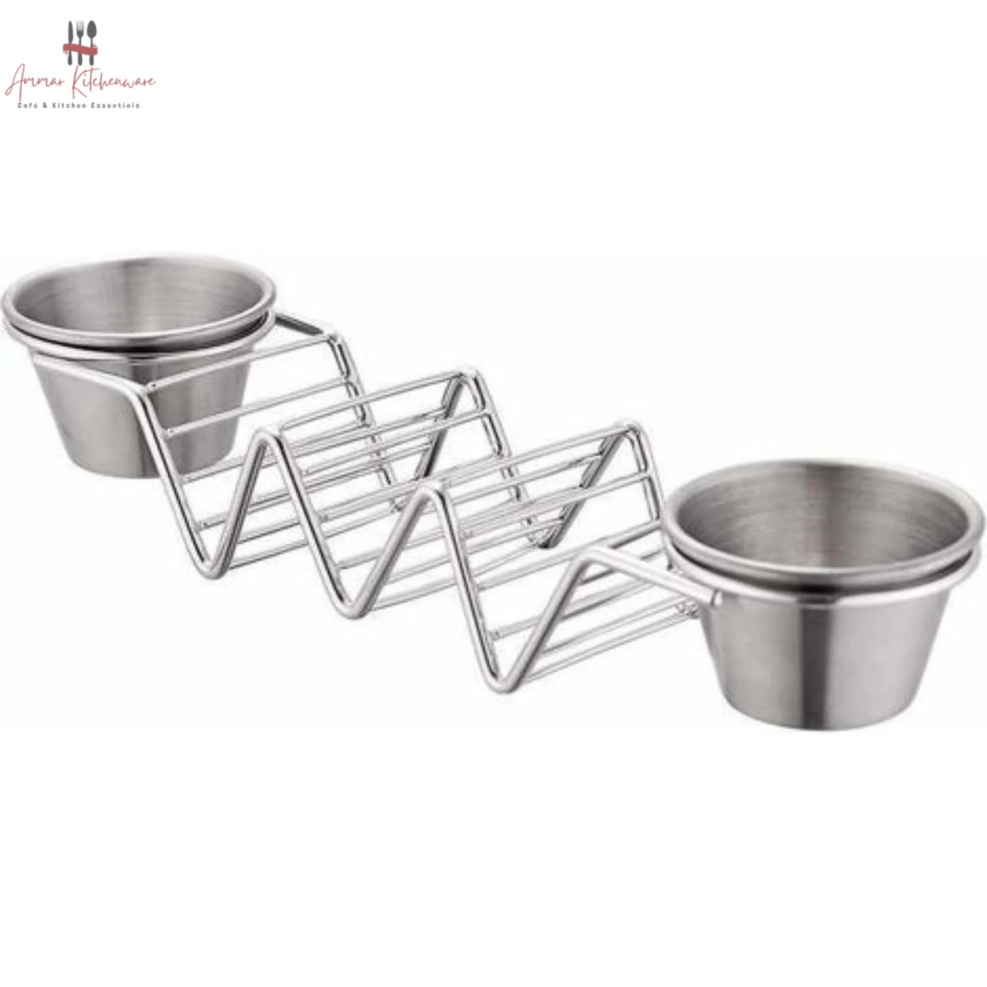 Stainless Steel Taco Stand With 2 Sauce Ramekins