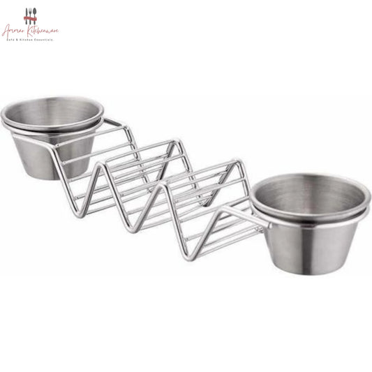 Stainless Steel Taco Stand With 2 Sauce Ramekins