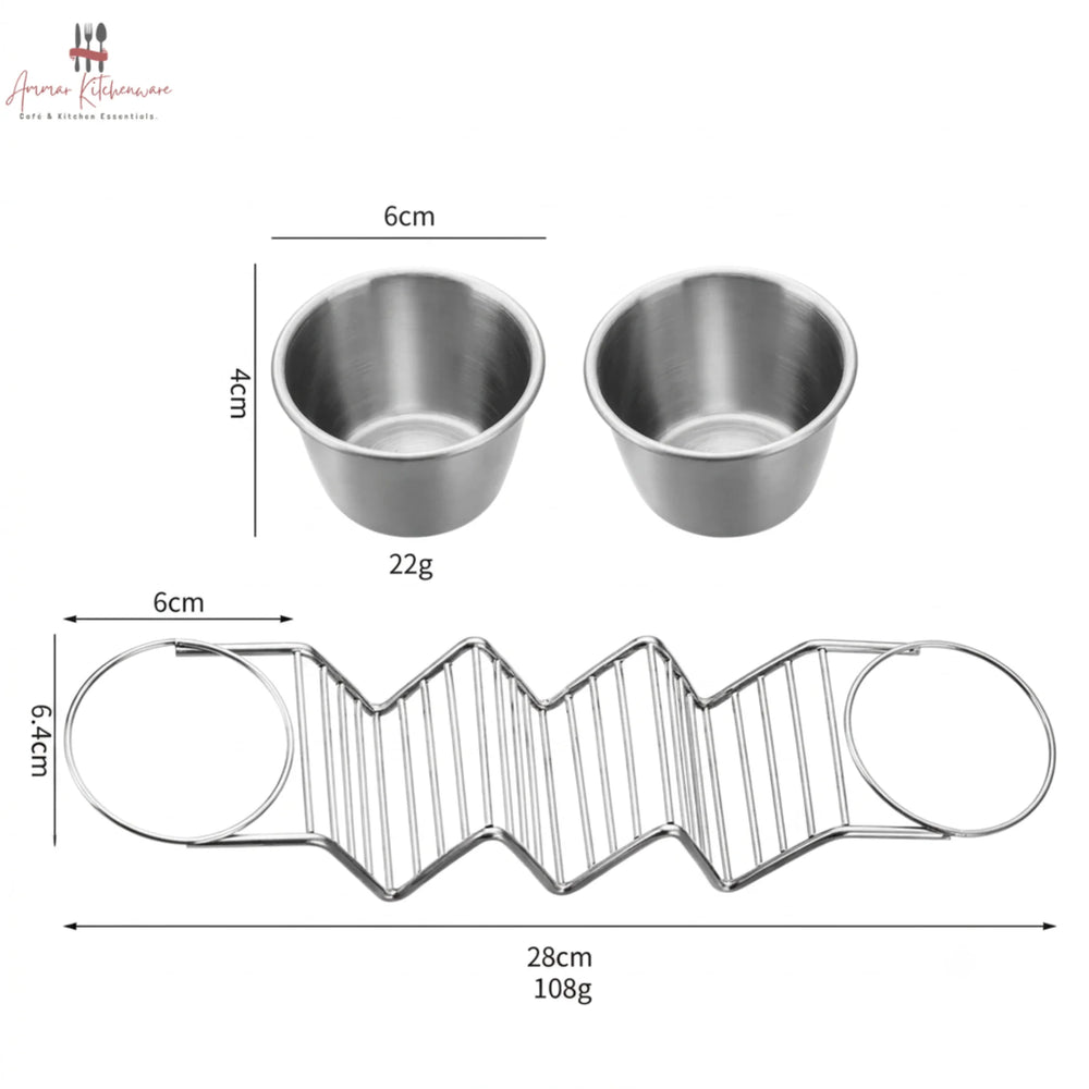 Stainless Steel Taco Stand With 2 Sauce Ramekins