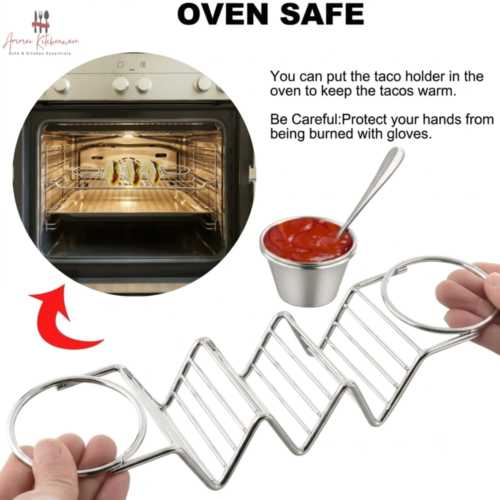 Stainless Steel Taco Stand With 2 Sauce Ramekins