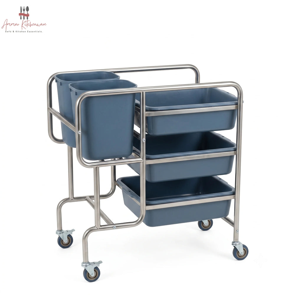 Multifunction Stainless Steel Restaurant Service & Bussing Trolley with Trays