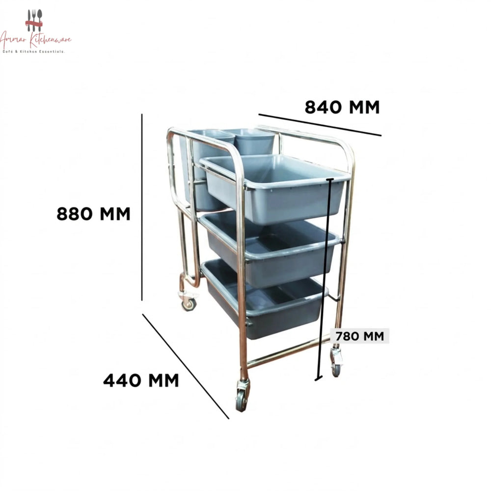 Multifunction Stainless Steel Restaurant Service & Bussing Trolley with Trays