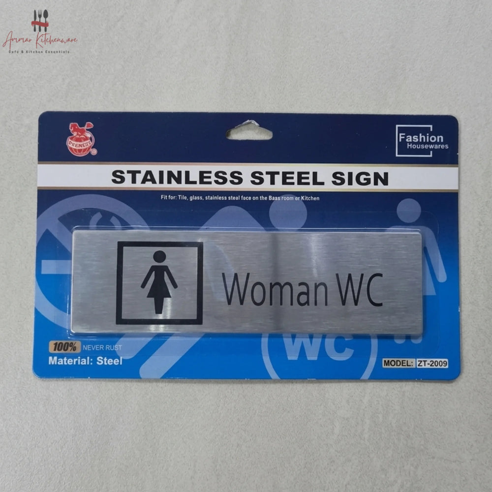 Stainless Steel Restroom Signage - Self Adhesive Washroom Sign